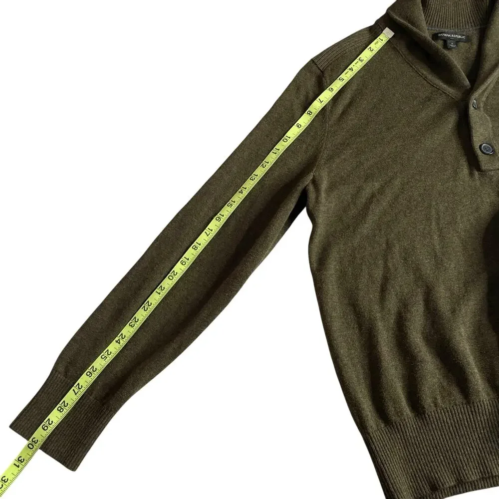 Banana Republic Shawl Collar Sweater Green Button Pullover Large Cabin Gorpcore